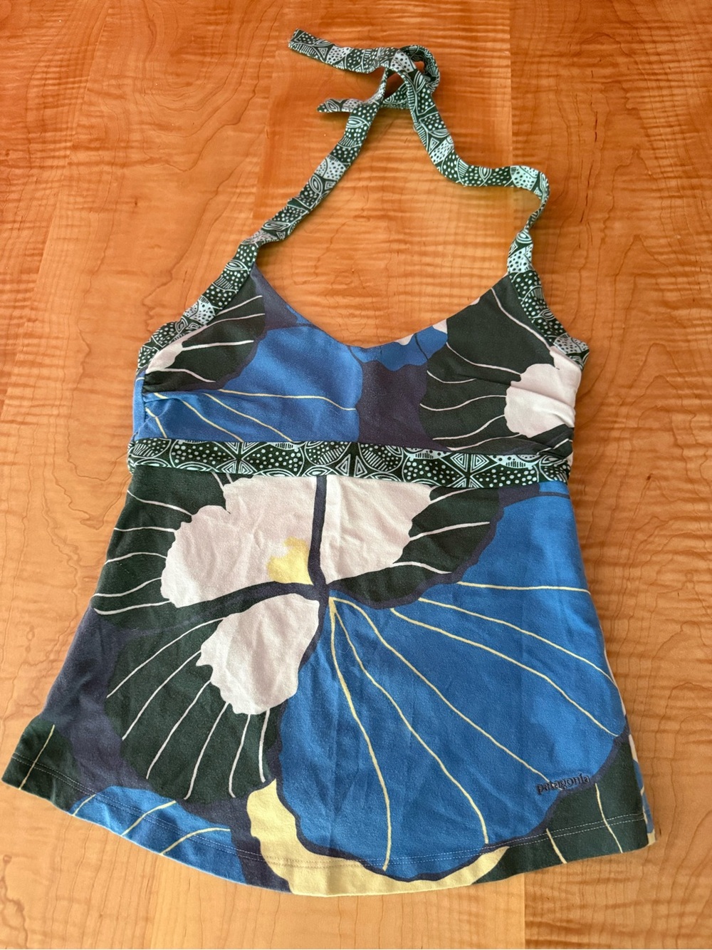 Patagonia Blue and Green Floral Halter Camisole